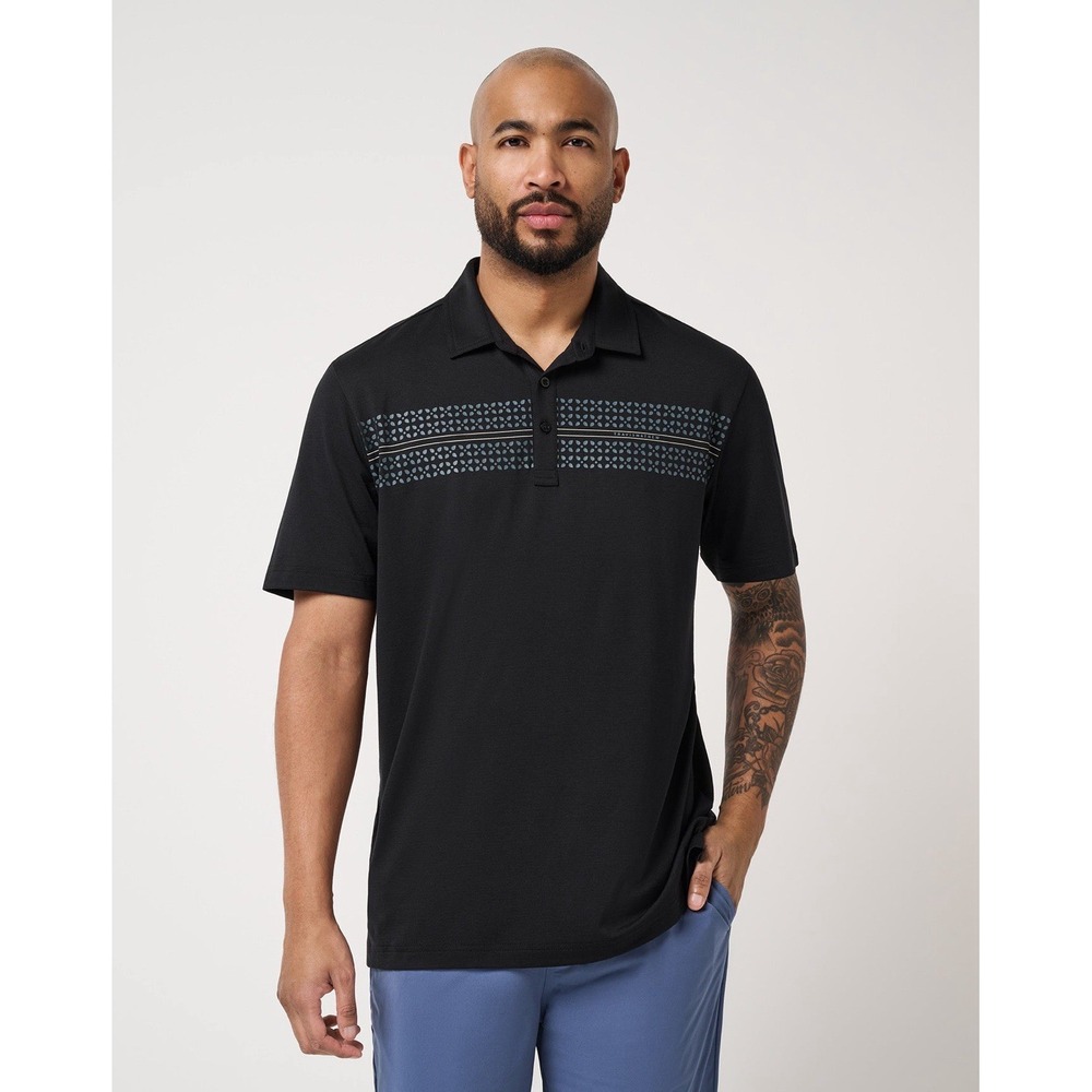 NWOT Travis Mathew Mens L Performance Jersey Seas Polo Black Golf Stretch